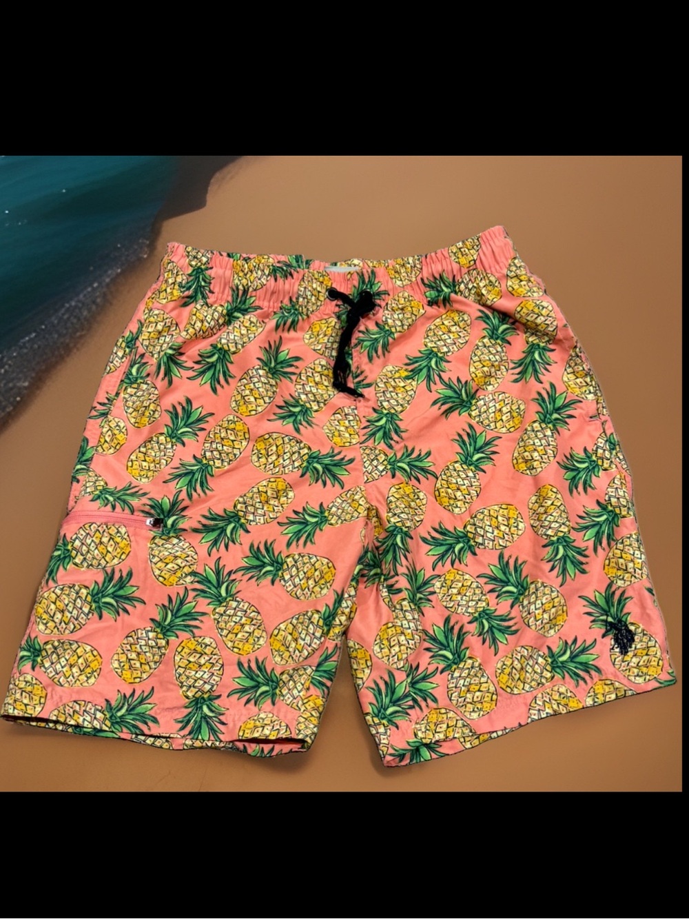 US Polo Assn. Men’s Pineapple Swim Shorts - Pink & Yellow (S) 30” W 8” inseam
